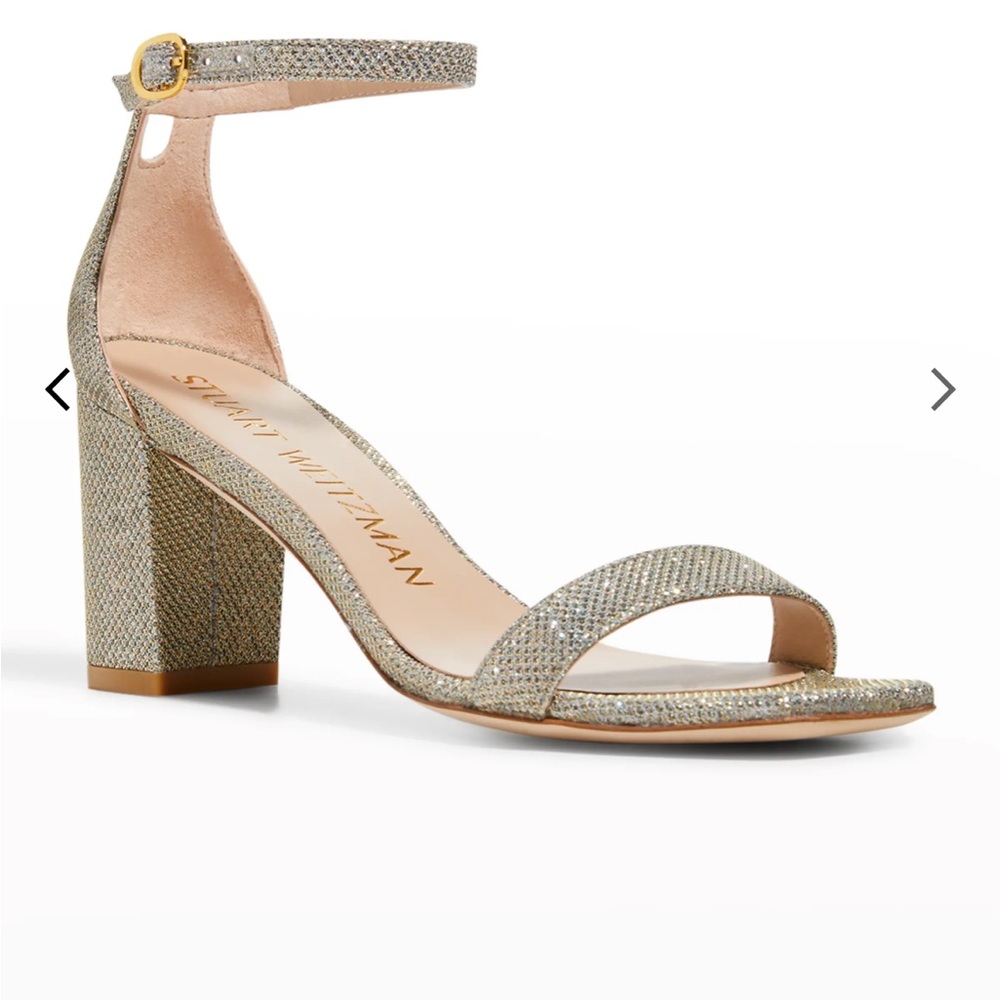 Stuart Weizmann Nearly Nude Gold Block Sandal - image 1